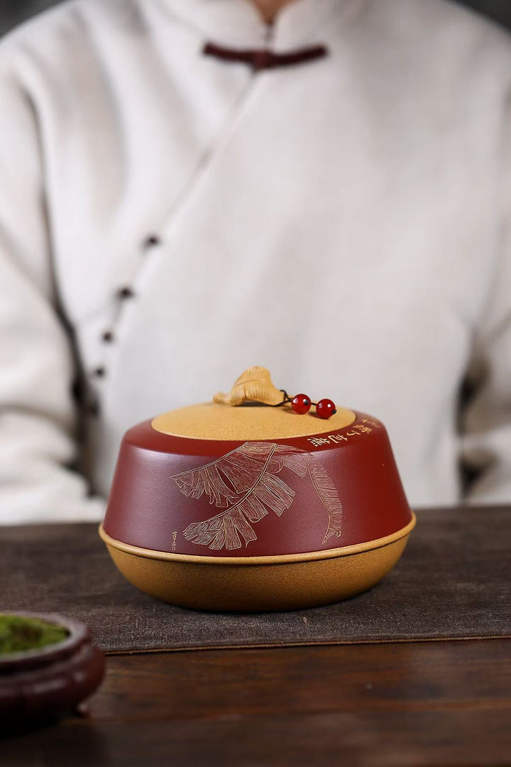 "Banana Leaf" | Handcrafted Duo-Tone Duan Ni Yixing Tea Jar | 500g Capacity