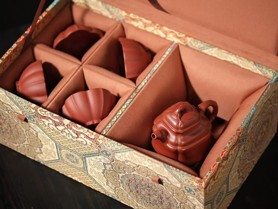 "Sifang Zhuding" | Handcrafted Premium Zhu Ni Teapot Set | Ancient Bamboo Ding &amp; Ribbed Design
