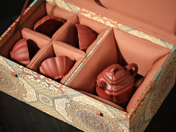 "Sifang Zhuding" | Handcrafted Premium Zhu Ni Teapot Set | Ancient Bamboo Ding &amp; Ribbed Design