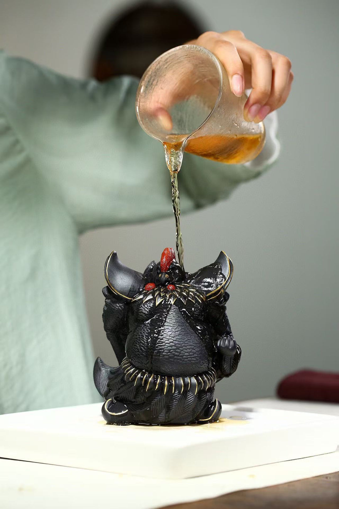 "Great Auspiciousness" | Handcrafted Premium Black Clay Rooster Figurine | Lucky Mascot Ornament