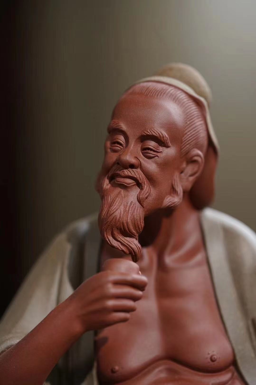 "Saint of Tea: Lu Yu" | Handcrafted Masterpiece Sculpture | Rare Mixed Zisha Clay by Xun Shaohua