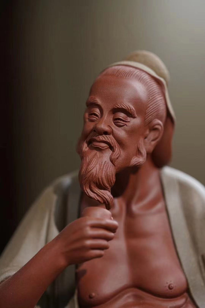 "Saint of Tea: Lu Yu" | Handcrafted Masterpiece Sculpture | Rare Mixed Zisha Clay by Xun Shaohua