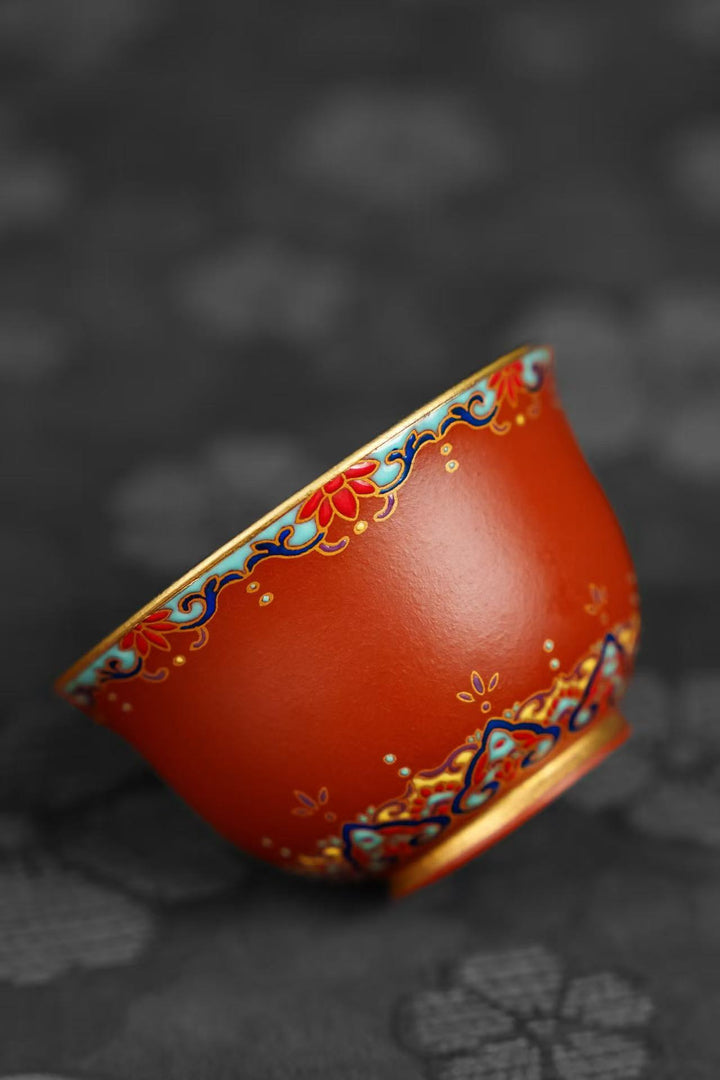 "Jingyuan Mini Ingot" | Handcrafted Enamel Art Yixing Zisha Gaiwan | Auspicious Wealth Symbol (100cc)