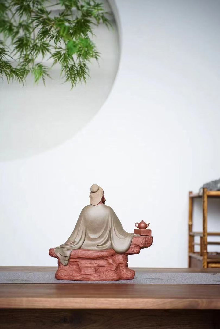 "Saint of Tea: Lu Yu" | Handcrafted Masterpiece Sculpture | Rare Mixed Zisha Clay by Xun Shaohua