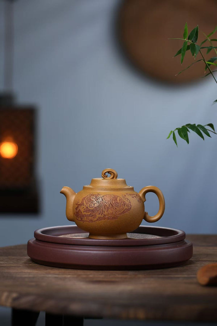 "Xingyue" Master Tea Set | Handcrafted Golden Duan Clay Teapot &amp; Tray | Signed by Master Zhou Lihua