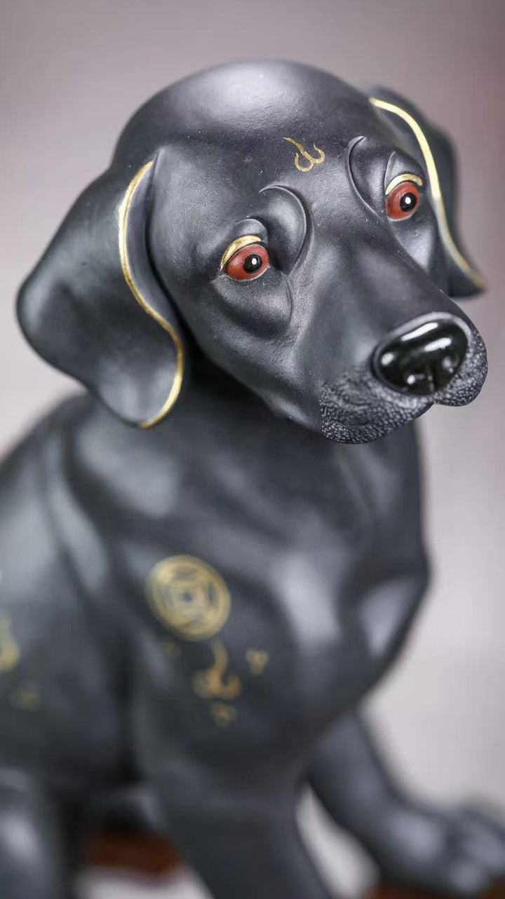 "Wealth Dog" | Handcrafted Premium Black Clay Figurine | Lucky Mascot Ornament