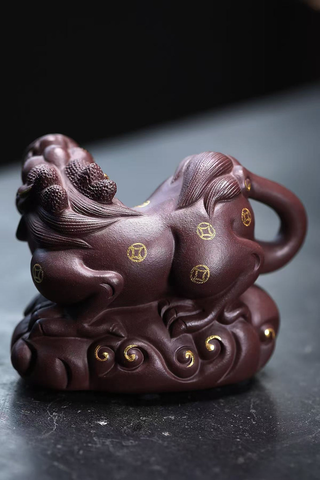 "Auspicious Cloud Pi Xiu" | Handcrafted Raw Old Purple Clay Mascot | Wealth-Attracting Guardian