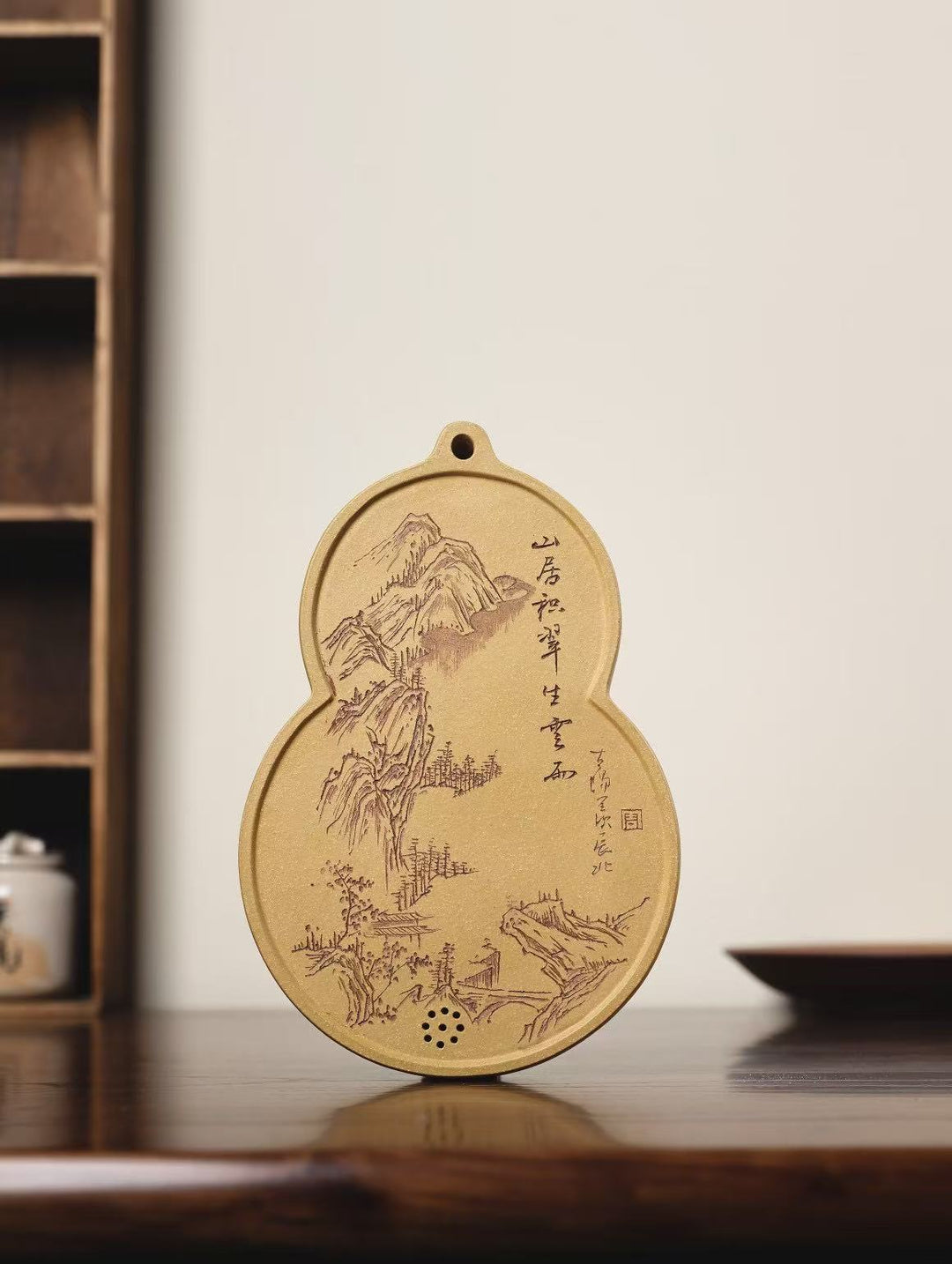 "Fuk Lu Gourd" | Handcrafted Yixing Zisha Draining Tea Tray | Zen Mountain Landscape Vessel Bearing