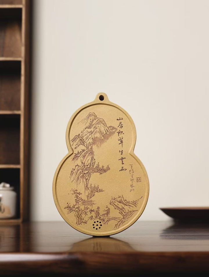 "Fuk Lu Gourd" | Handcrafted Yixing Zisha Draining Tea Tray | Zen Mountain Landscape Vessel Bearing