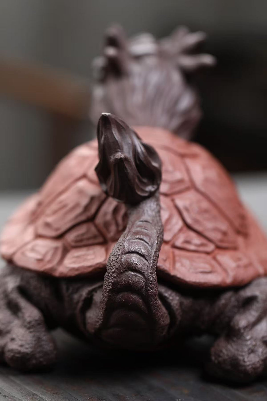 "Dragon Turtle" | Handcrafted Premium Old Purple Clay Sculpture | Auspicious Guardian of Success