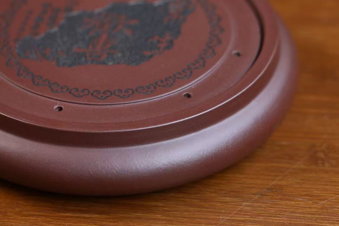 "Perpetual Happiness" | Handcrafted Yixing Purple Clay Dry Brew Tray | Zen Gongfu Tea Stage