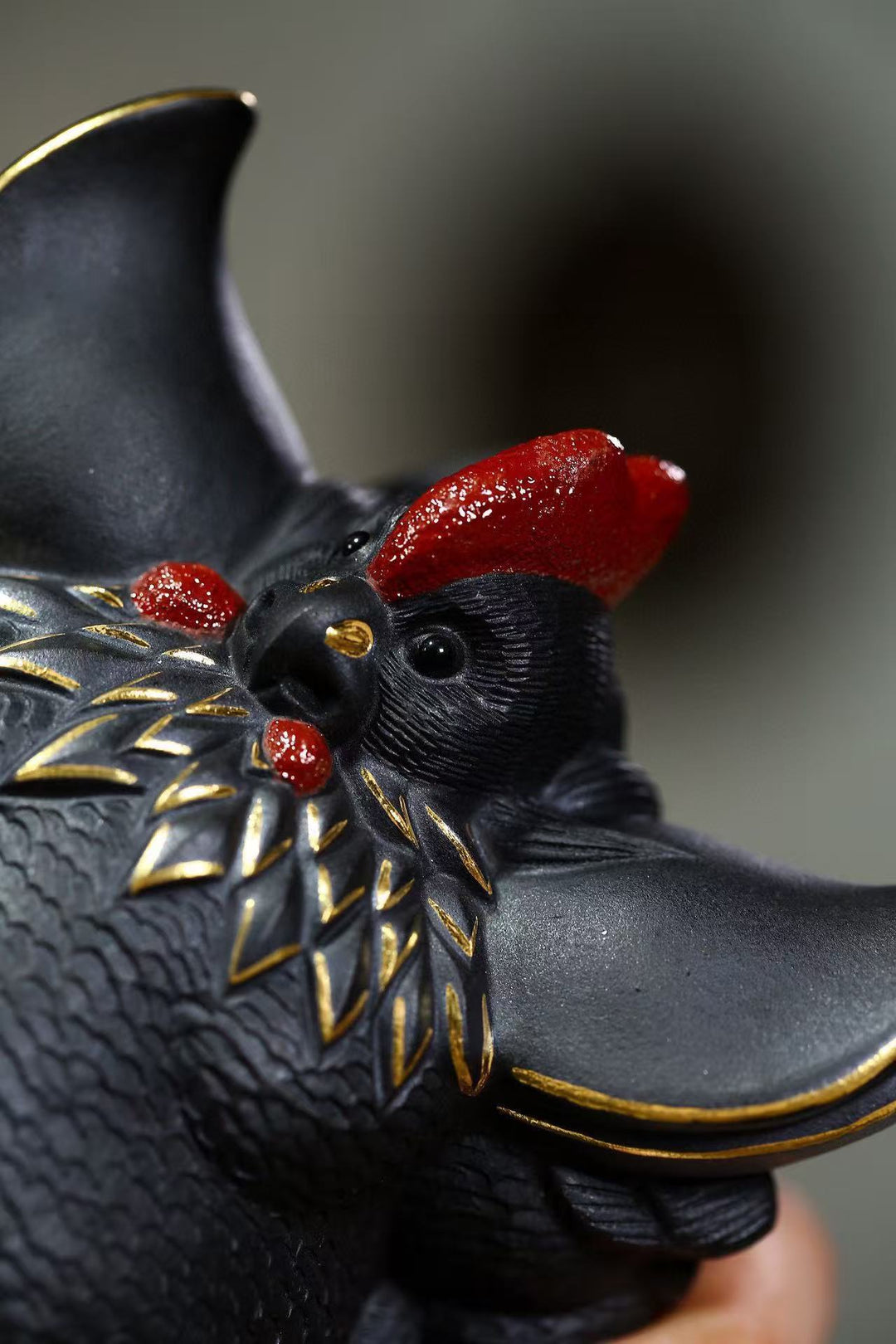 "Great Auspiciousness" | Handcrafted Premium Black Clay Rooster Figurine | Lucky Mascot Ornament