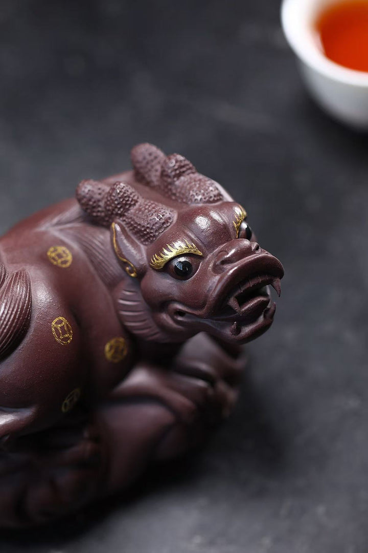 "Auspicious Cloud Pi Xiu" | Handcrafted Raw Old Purple Clay Mascot | Wealth-Attracting Guardian