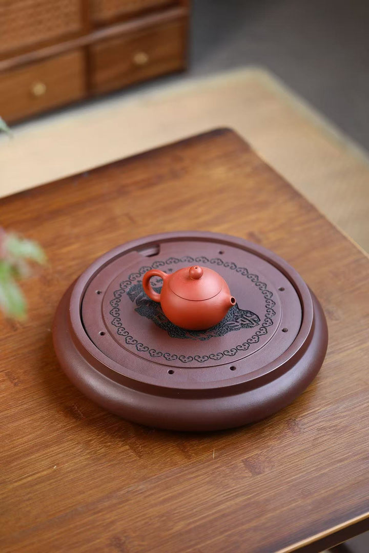 "Perpetual Happiness" | Handcrafted Yixing Purple Clay Dry Brew Tray | Zen Gongfu Tea Stage