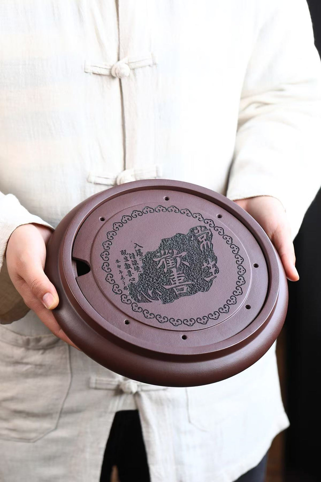 "Perpetual Happiness" | Handcrafted Yixing Purple Clay Dry Brew Tray | Zen Gongfu Tea Stage