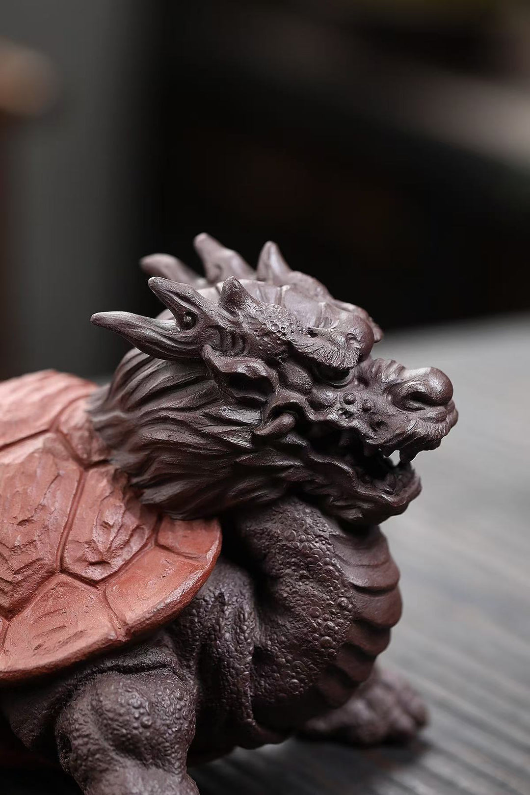 "Dragon Turtle" | Handcrafted Premium Old Purple Clay Sculpture | Auspicious Guardian of Success