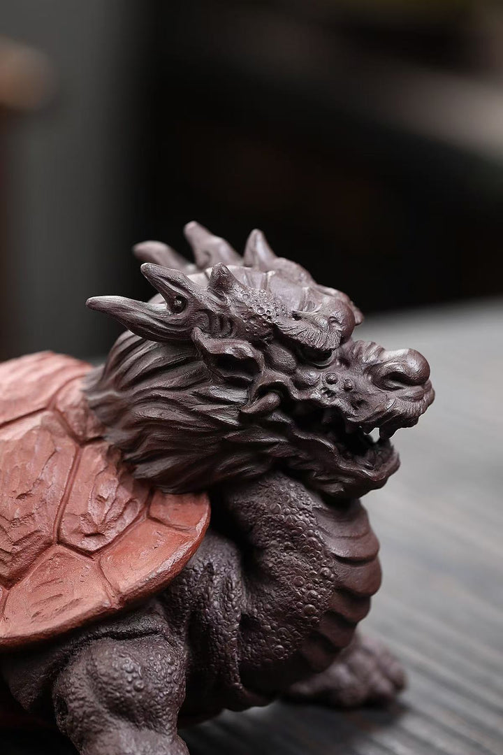 "Dragon Turtle" | Handcrafted Premium Old Purple Clay Sculpture | Auspicious Guardian of Success