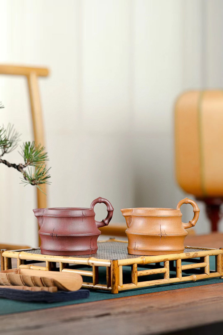 "Elegant Bamboo" | Handcrafted Yixing Zisha Gong Dao Cups (Pair of 2)
