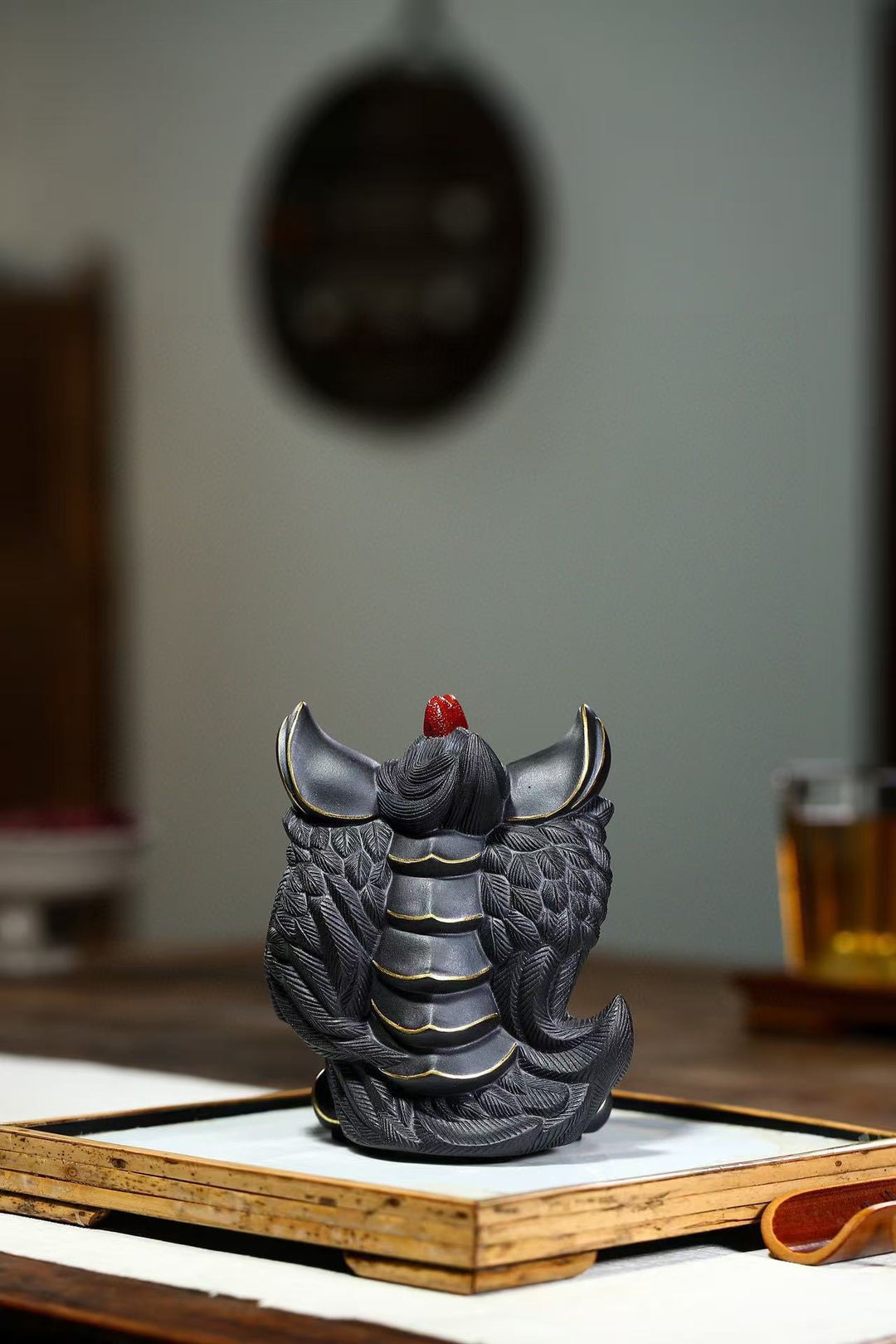 "Great Auspiciousness" | Handcrafted Premium Black Clay Rooster Figurine | Lucky Mascot Ornament