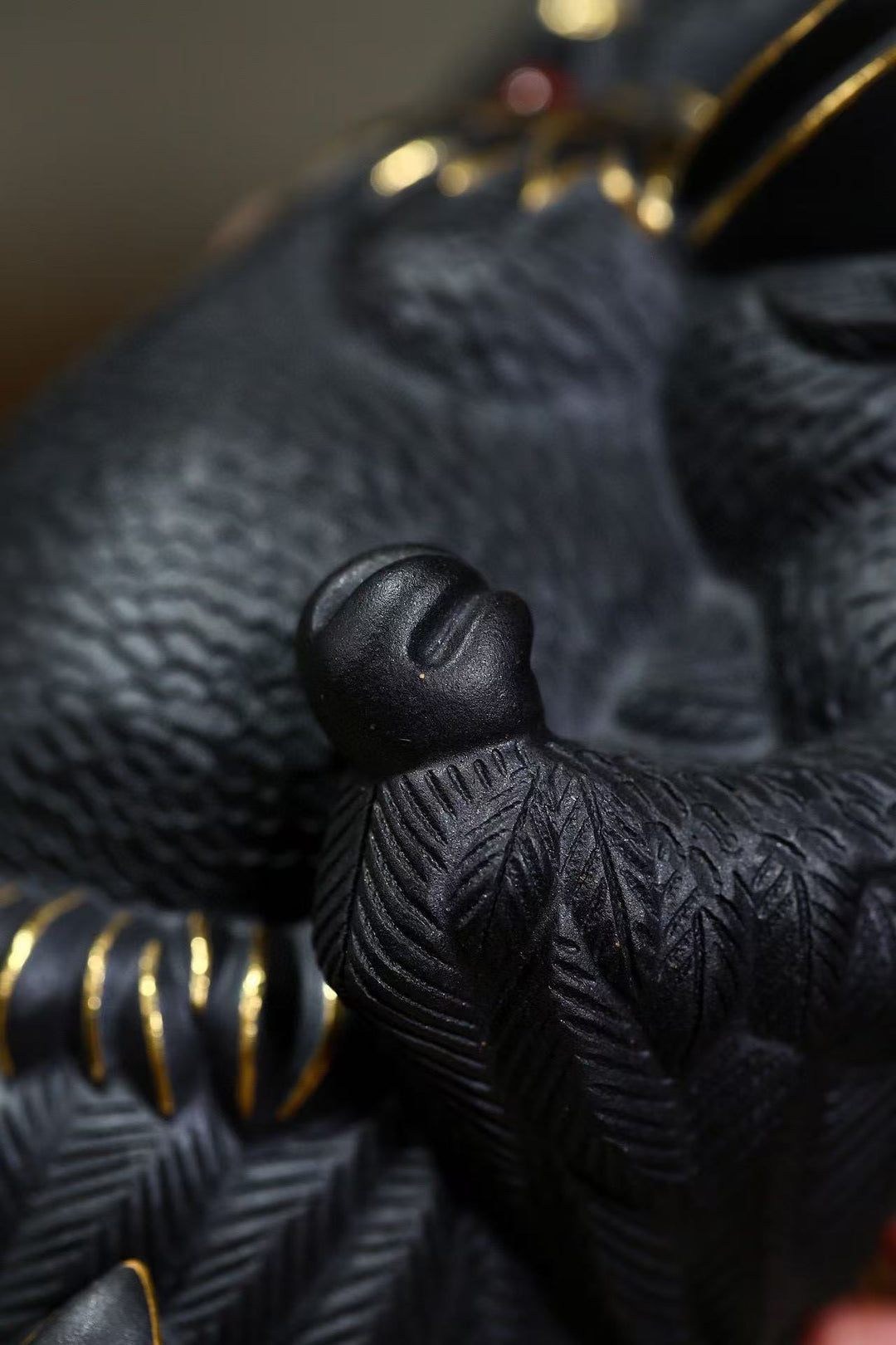 "Great Auspiciousness" | Handcrafted Premium Black Clay Rooster Figurine | Lucky Mascot Ornament