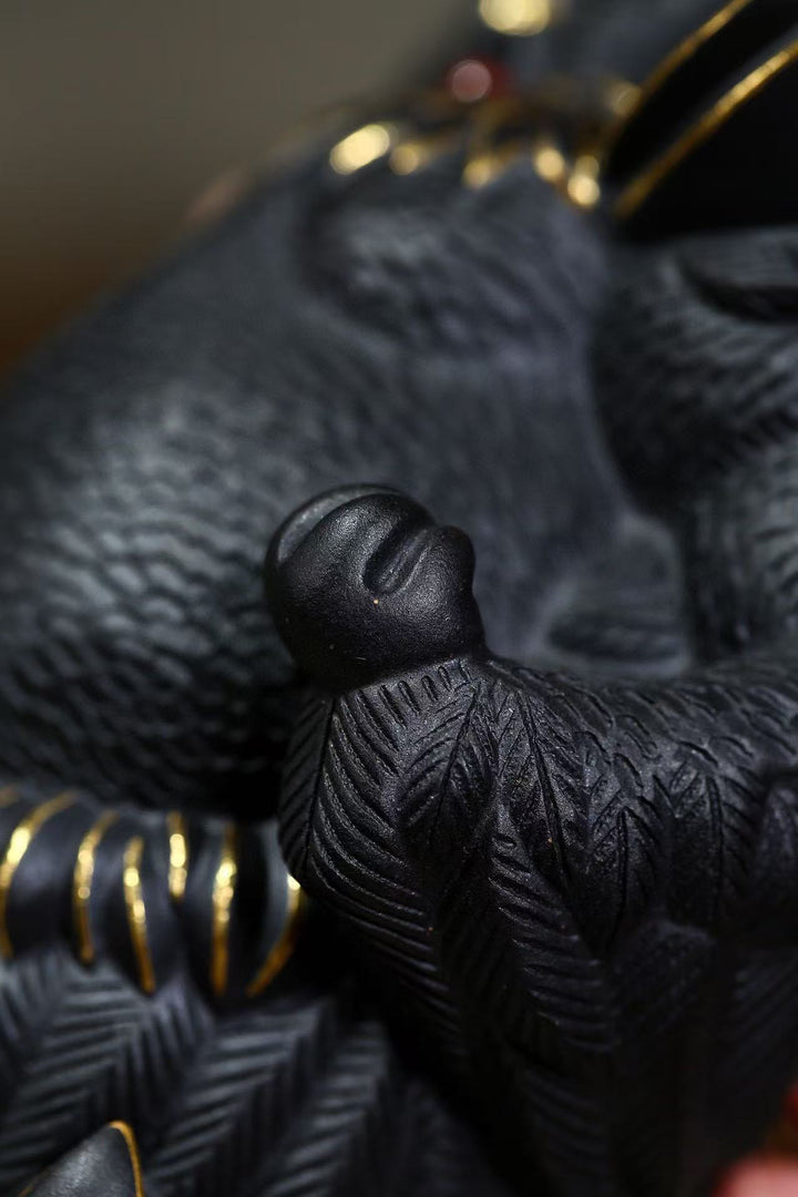 "Great Auspiciousness" | Handcrafted Premium Black Clay Rooster Figurine | Lucky Mascot Ornament