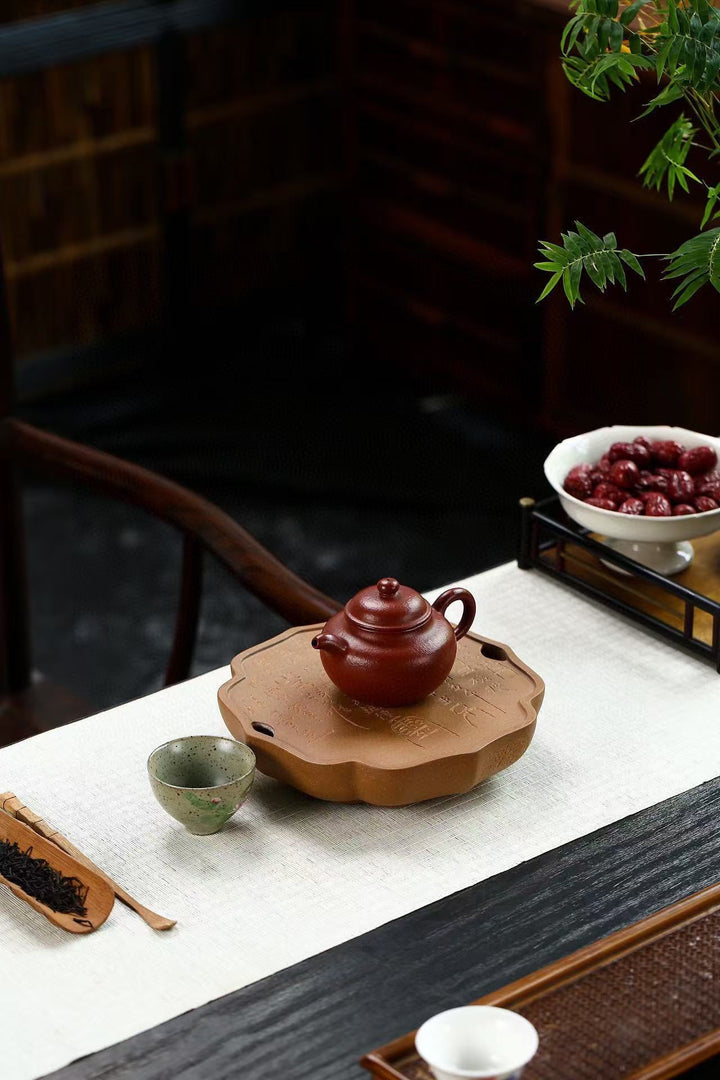 "Seven Bowls of Tea" | Handcrafted Aged Duan Ni Dry Brew Stage | Calligraphy Zen Tea Tray