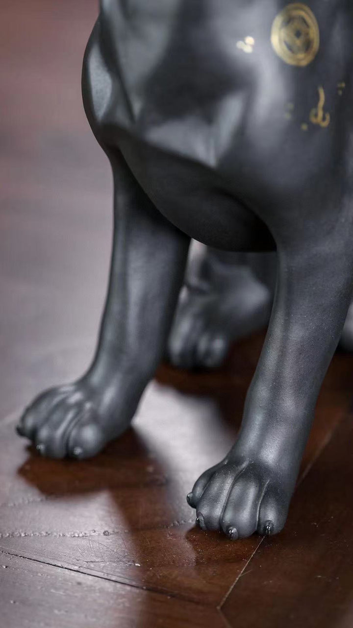"Wealth Dog" | Handcrafted Premium Black Clay Figurine | Lucky Mascot Ornament