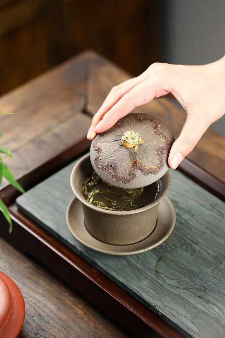 "Zen Listening" | Handcrafted Yixing Qingduan Ni Gaiwan | Sky-Gazing Frog Tea Bowl (180cc)