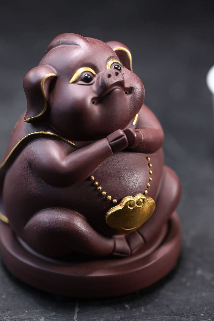 "Tianpeng Yuan Shu" | Handcrafted Aged Purple Clay Zen Pig Figurine | Premium Yixing Zisha Tea Pet
