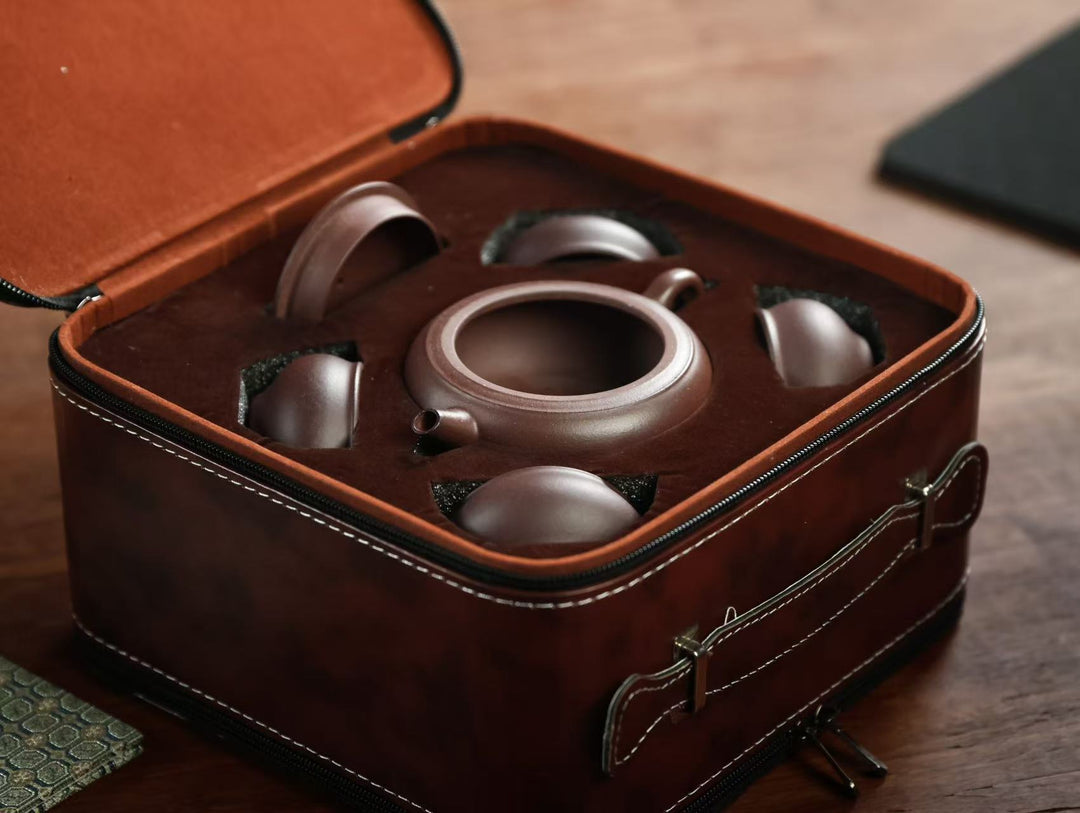 "Ruyi" Travel Tea Set | Handcrafted Yixing Zisha Teapot &amp; Cups | Portable Outdoor Brewing Set