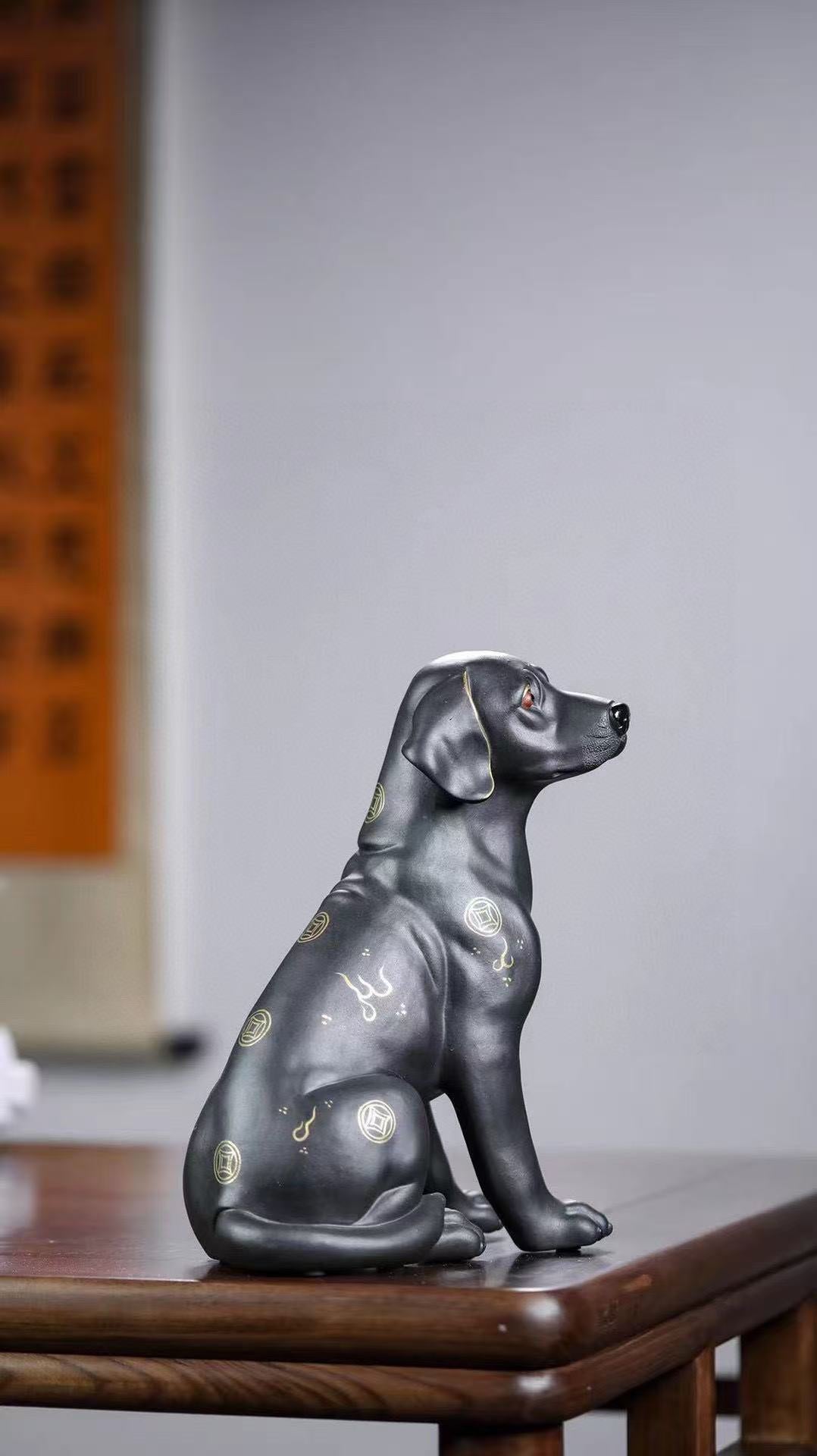 "Wealth Dog" | Handcrafted Premium Black Clay Figurine | Lucky Mascot Ornament