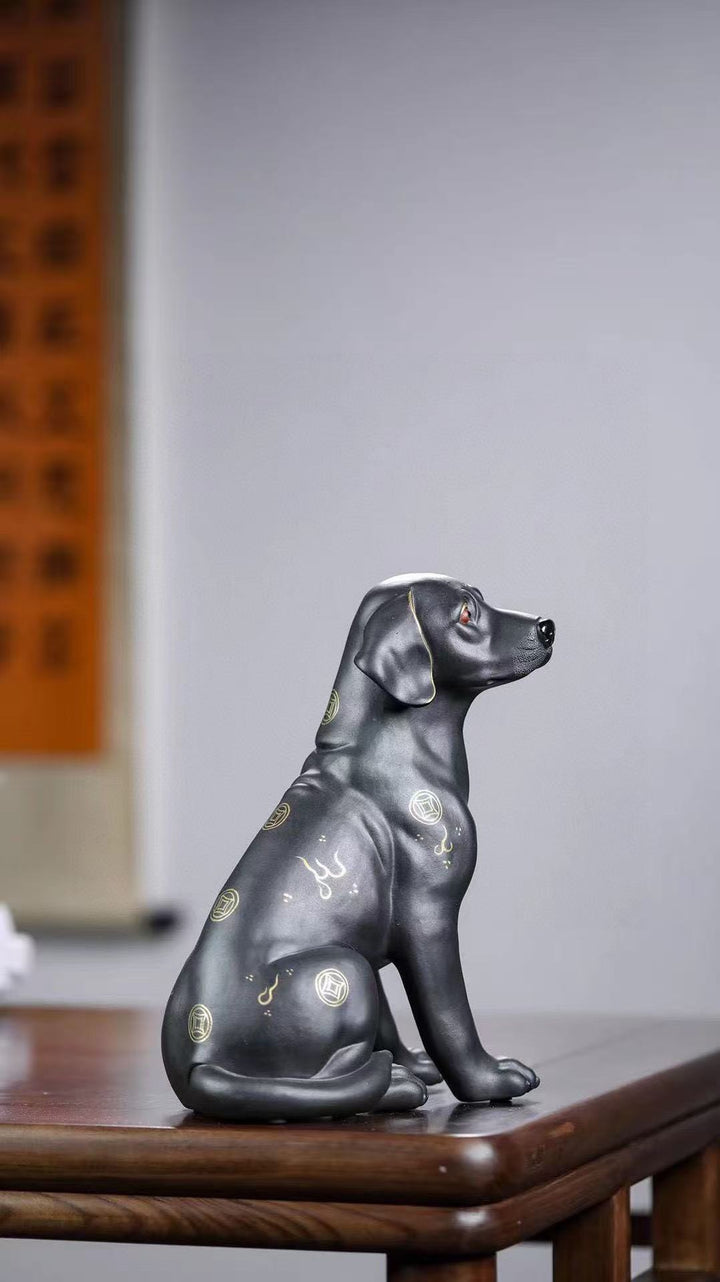 "Wealth Dog" | Handcrafted Premium Black Clay Figurine | Lucky Mascot Ornament
