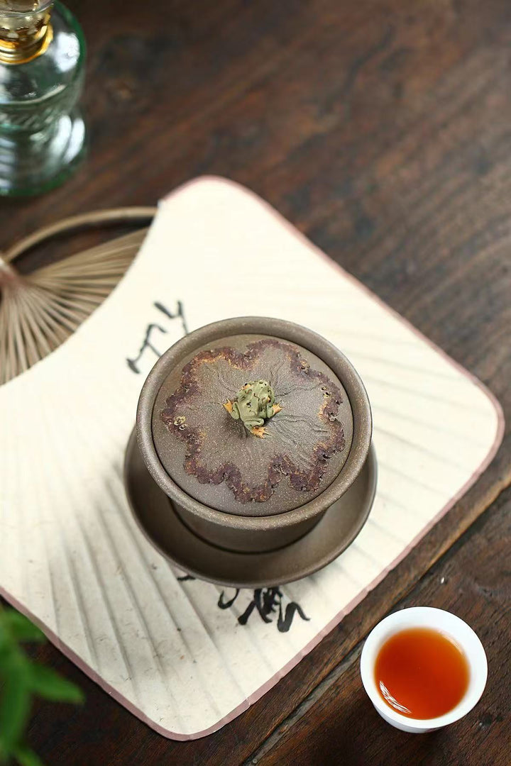 "Zen Listening" | Handcrafted Yixing Qingduan Ni Gaiwan | Sky-Gazing Frog Tea Bowl (180cc)