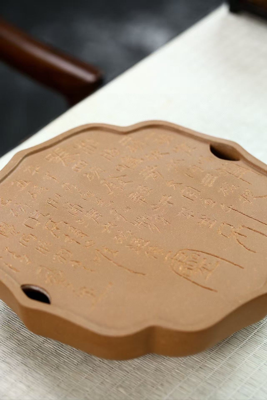 "Seven Bowls of Tea" | Handcrafted Aged Duan Ni Dry Brew Stage | Calligraphy Zen Tea Tray