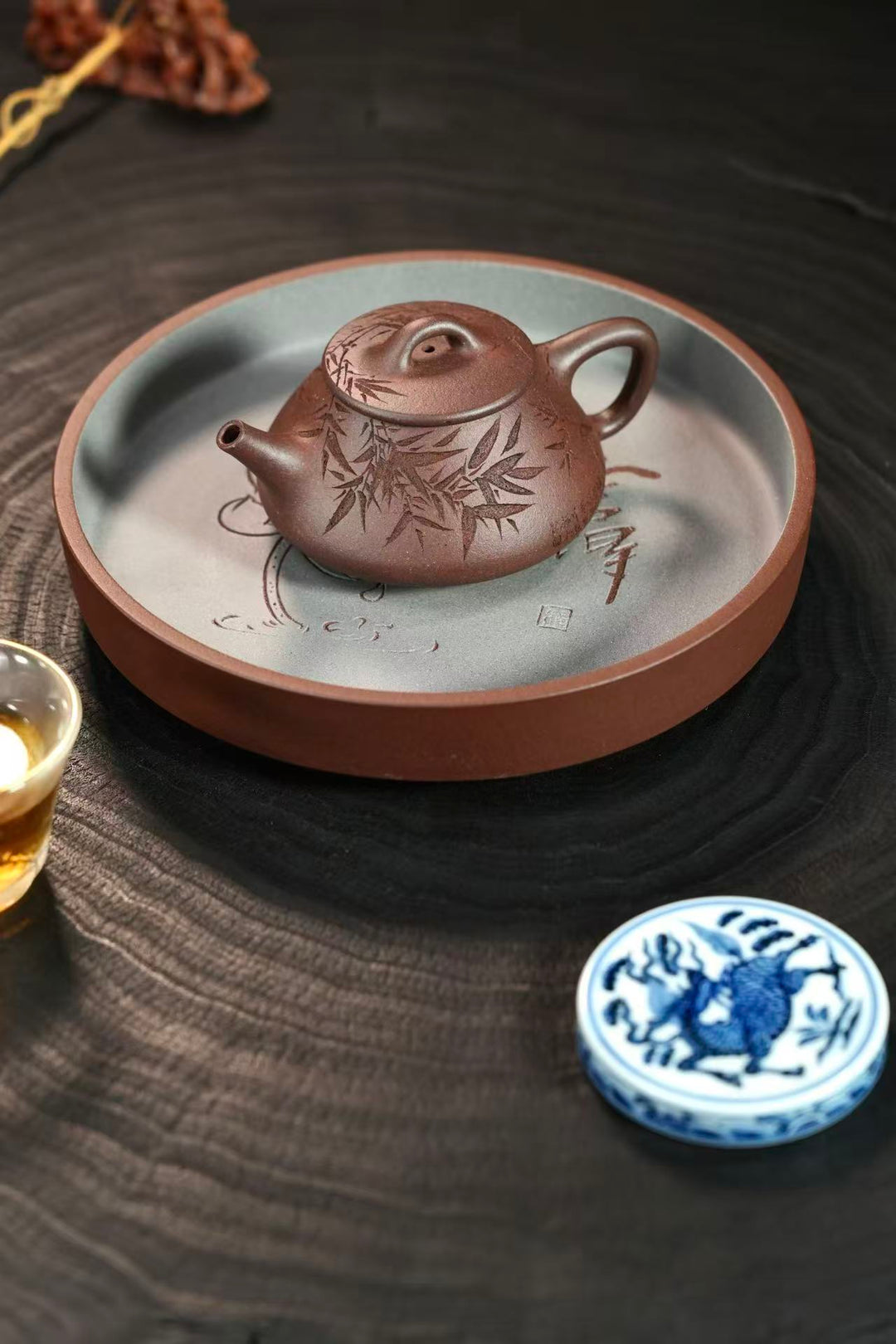 "Shedé: The Wisdom" | Handcrafted Yixing Zisha Dry Brew Tray | Premium Purple Clay Vessel Bearing