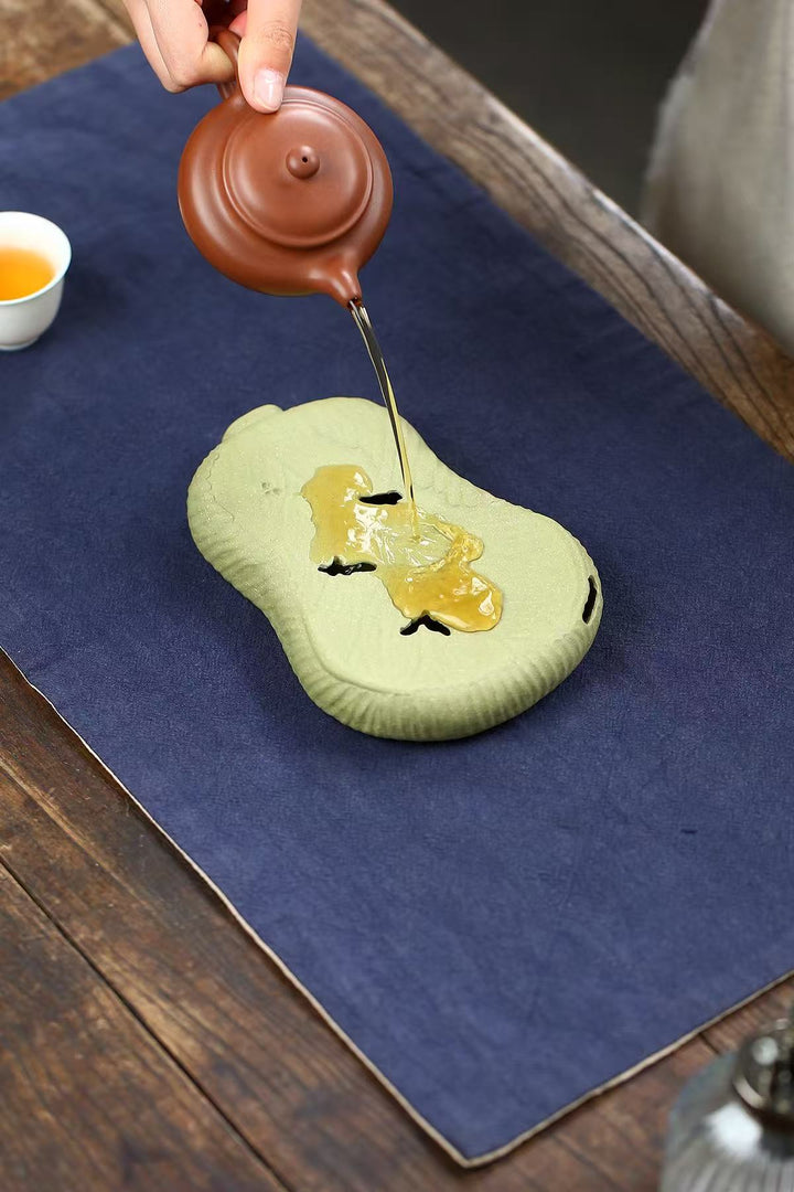 "Hundred Wealths" | Handcrafted Green Duan Ni Cabbage Tea Tray | Lucky Dry Brew Plate