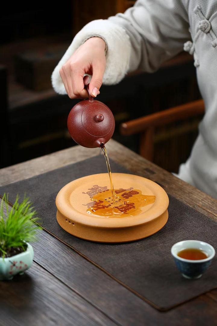 "Fortune &amp; Treasures" | Handcrafted Jiangpo Ni Clay Dry Brew Stage | Lucky Zen Tea Tray