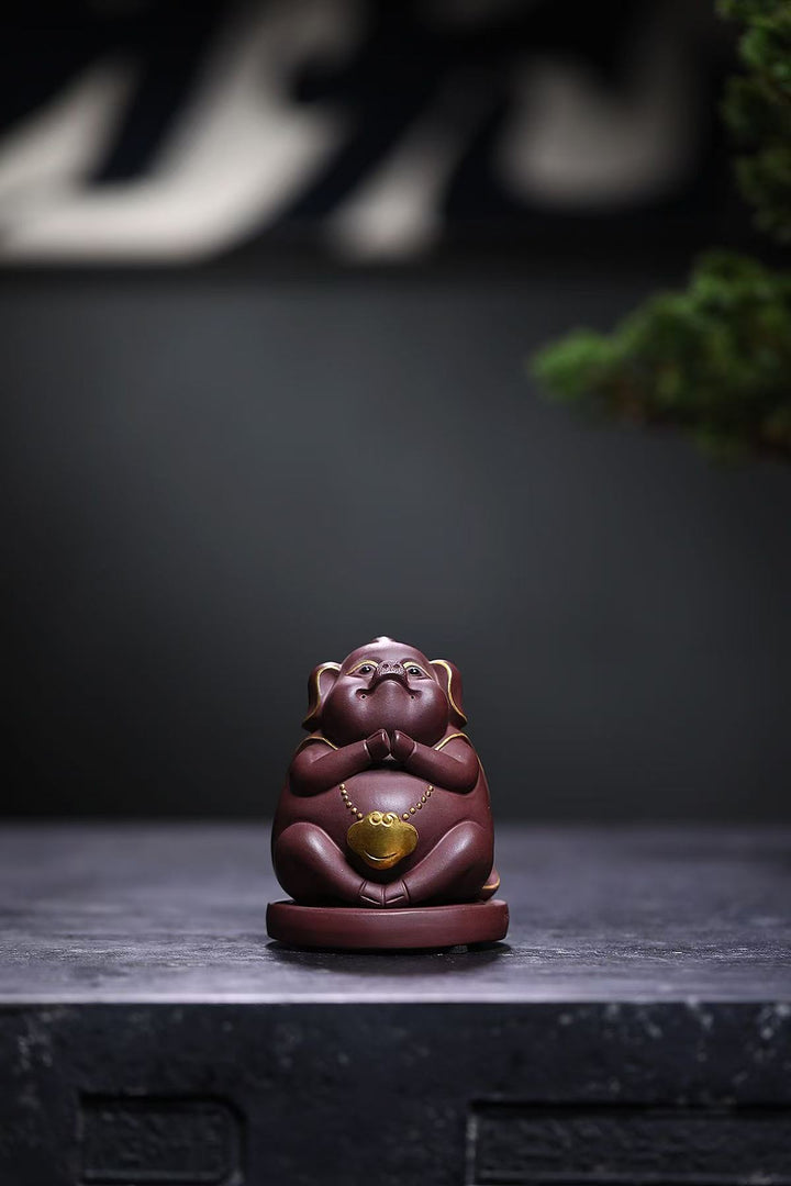 "Tianpeng Yuan Shu" | Handcrafted Aged Purple Clay Zen Pig Figurine | Premium Yixing Zisha Tea Pet