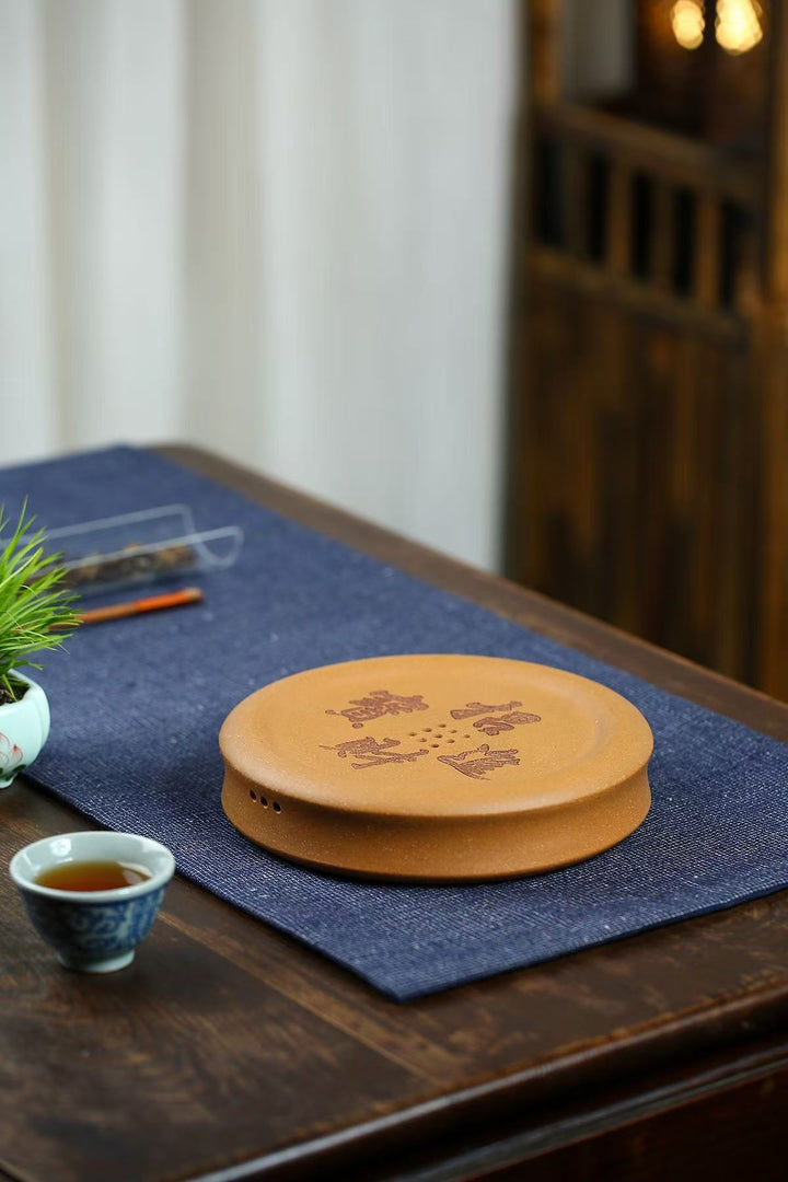 "Fortune &amp; Treasures" | Handcrafted Jiangpo Ni Clay Dry Brew Stage | Lucky Zen Tea Tray
