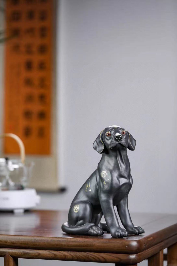 "Wealth Dog" | Handcrafted Premium Black Clay Figurine | Lucky Mascot Ornament