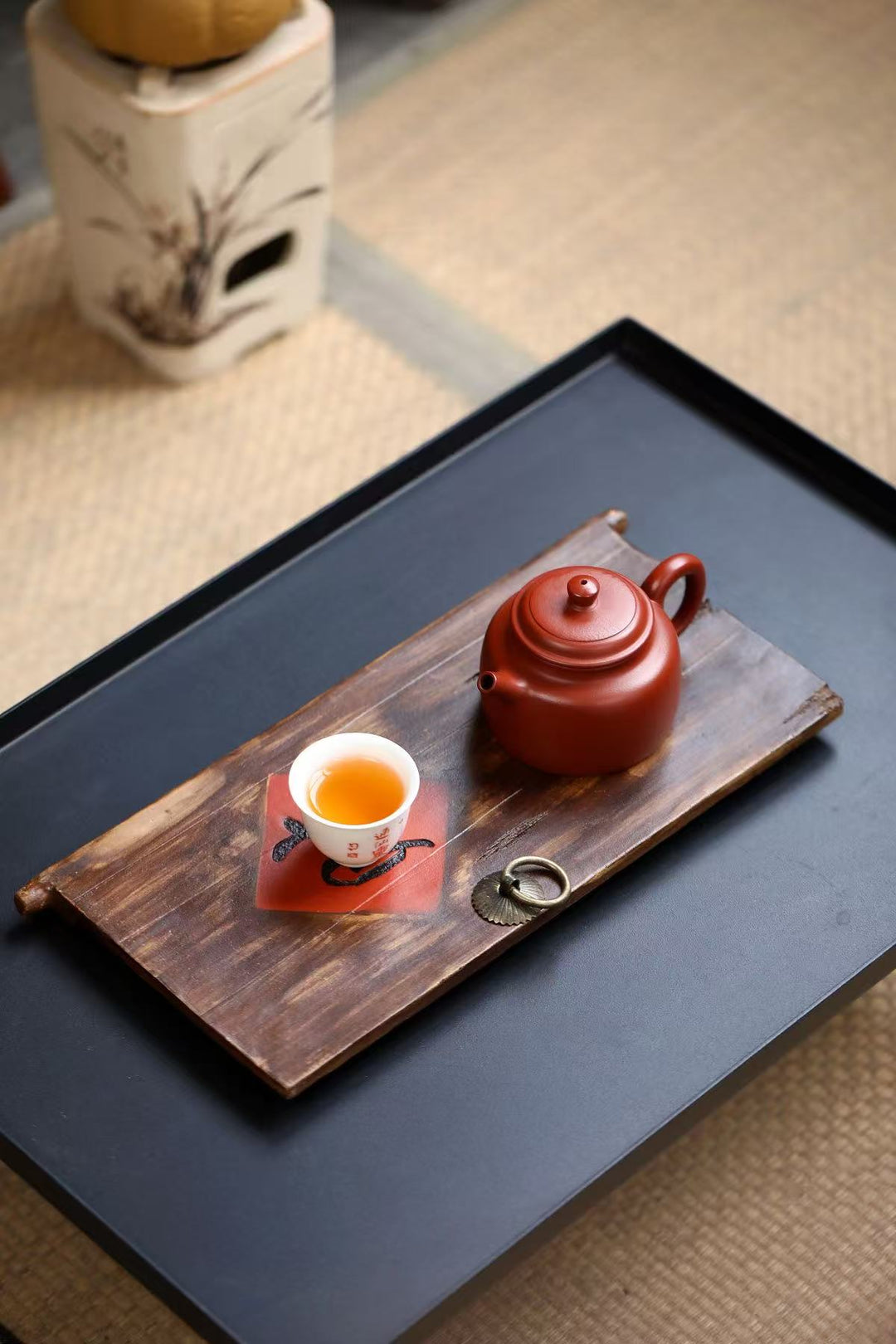 "Door of Fortune" | Handcrafted Yixing Duan Ni Dry Brew Tea Tray | Gongfu Tea Stage
