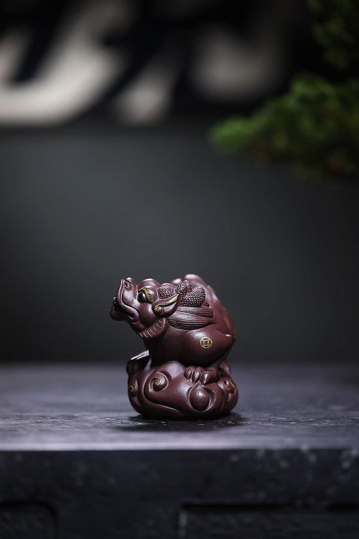 "Auspicious Cloud Pi Xiu" | Handcrafted Raw Old Purple Clay Mascot | Wealth-Attracting Guardian