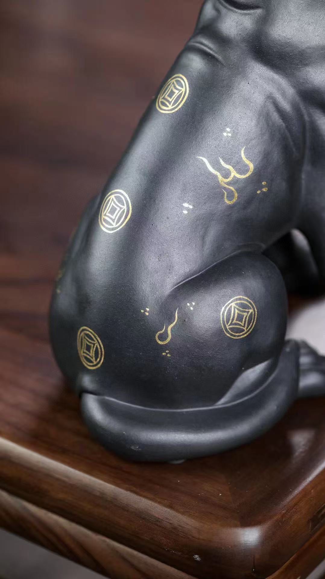 "Wealth Dog" | Handcrafted Premium Black Clay Figurine | Lucky Mascot Ornament