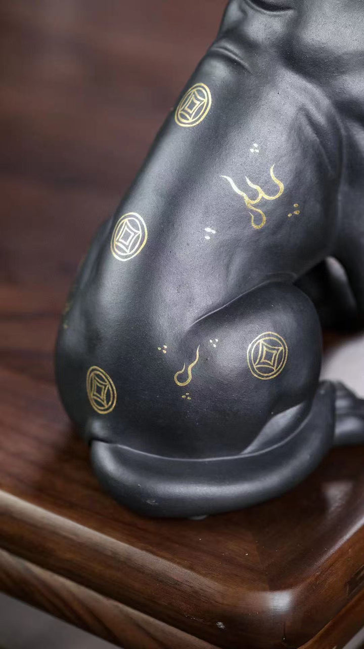 "Wealth Dog" | Handcrafted Premium Black Clay Figurine | Lucky Mascot Ornament