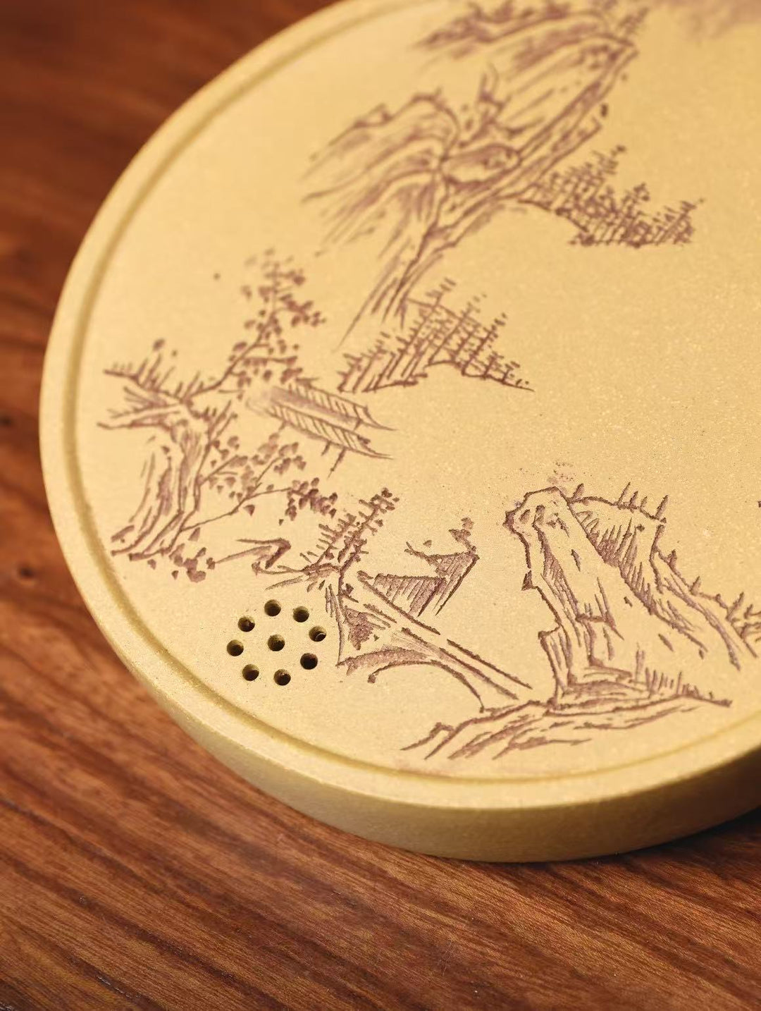 "Fuk Lu Gourd" | Handcrafted Yixing Zisha Draining Tea Tray | Zen Mountain Landscape Vessel Bearing