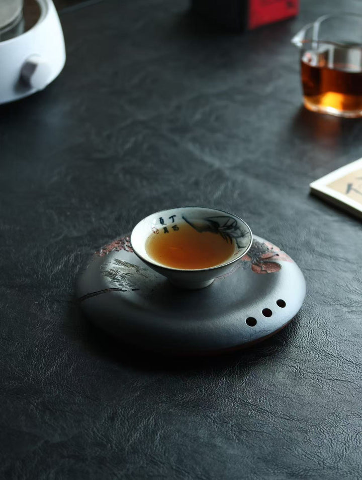 "Lotus Zen" Masterpiece | Handcrafted Yixing Purple Clay Draining Tea Tray | Premium Gongfu Tea Vessel Bearing