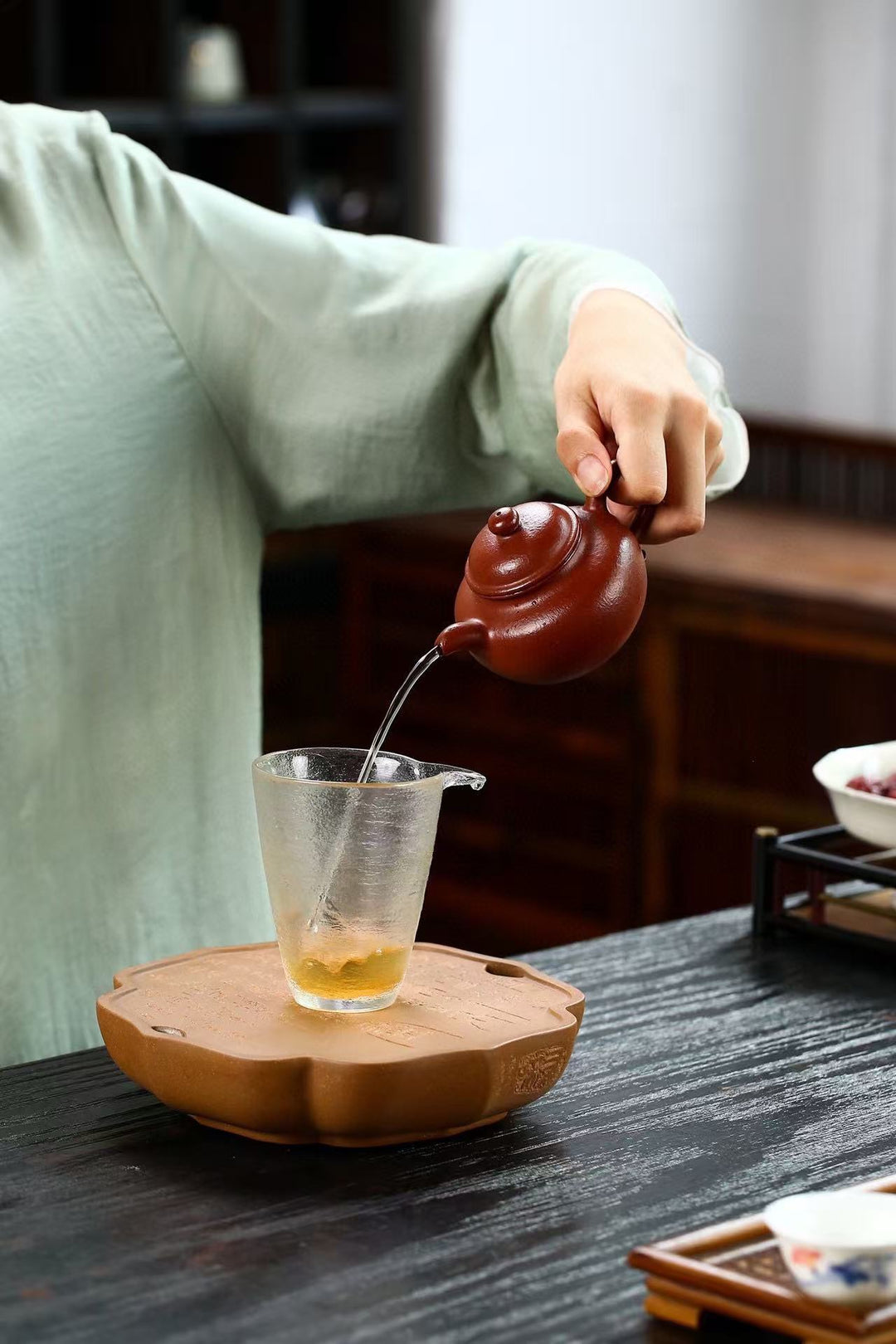 "Seven Bowls of Tea" | Handcrafted Aged Duan Ni Dry Brew Stage | Calligraphy Zen Tea Tray