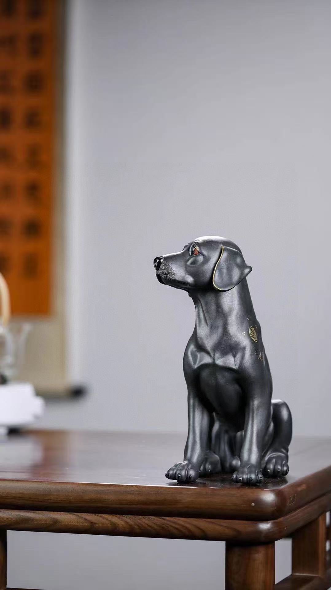 "Wealth Dog" | Handcrafted Premium Black Clay Figurine | Lucky Mascot Ornament