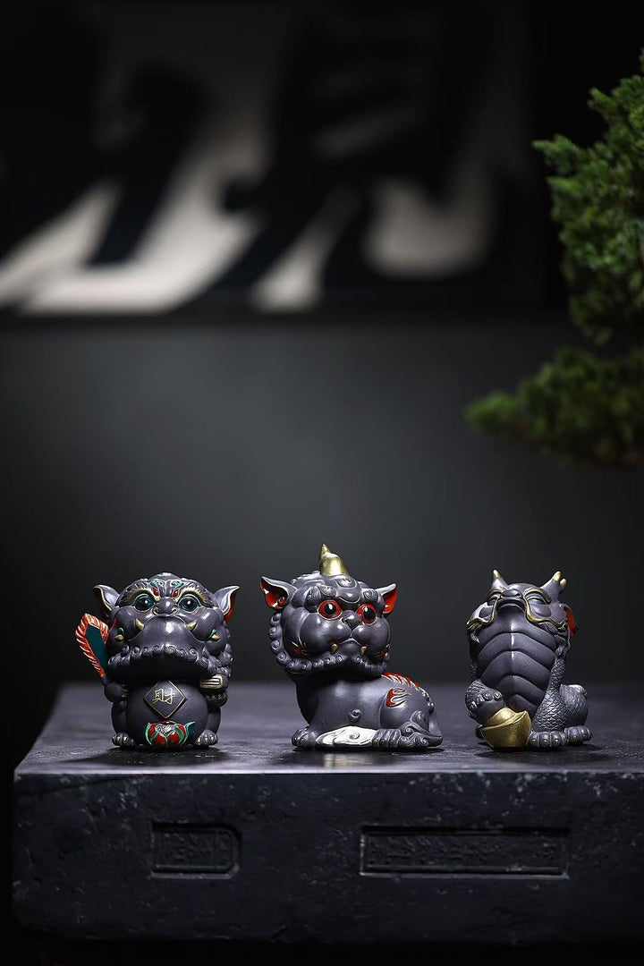 "Auspicious Trio" | Gray Zisha Mythical Beast Set (3 Pieces)