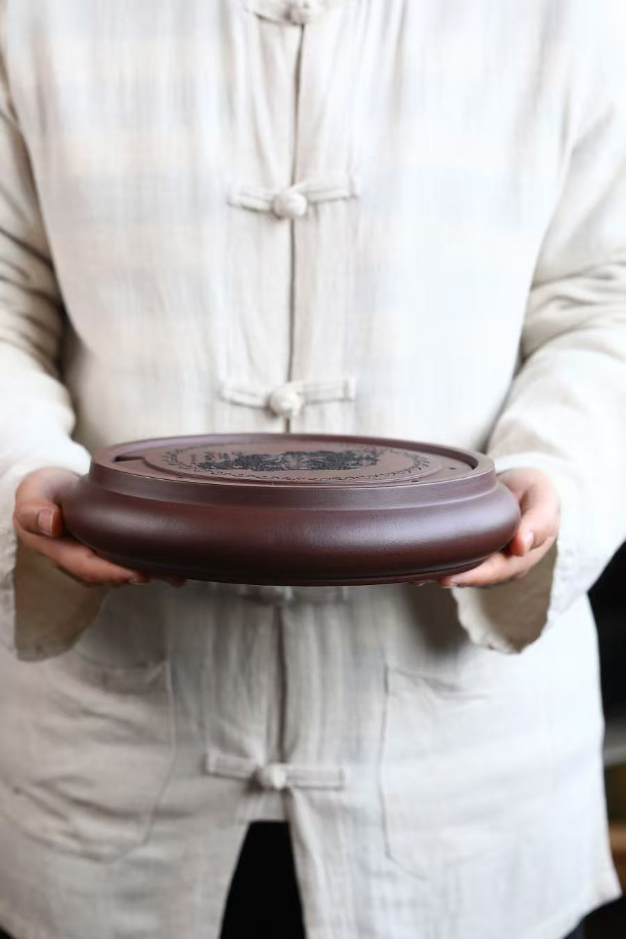 "Perpetual Happiness" | Handcrafted Yixing Purple Clay Dry Brew Tray | Zen Gongfu Tea Stage